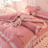 Xpoko back to school Purple Bedding Sets Kawaii Seersucker Bed Sheet Pillowcase Fashion Girl Princess Duvet Cover 4 Pieces Cute Home Decoration