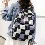 2022 Women's Plaid Backpack Nylon Travel Daypack Laptop Book Female Shoulder Bags for Unisex Casual Rucksack Student School Bags