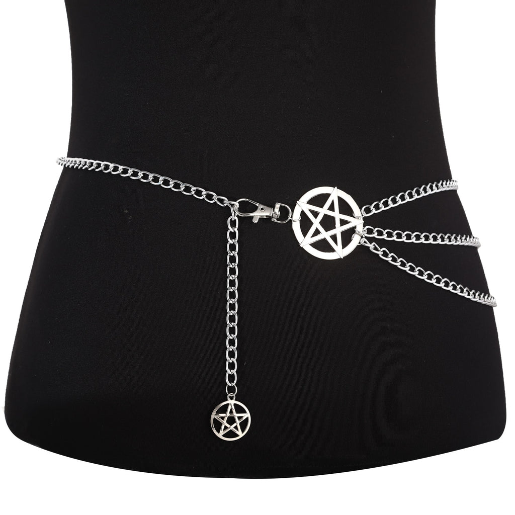 Xpoko Layer Pentagram Waist Chain Belt Women Sexy Belly Chains Bikini Dress Goth Fashion Vintage Body  Jewelry