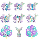 Xpoko Little Mermaid Birthday Party Balloons 32inch Number 1-9 Foil Balloon Kids Mermaid Birthday Party Decoration Baby Shower Decor