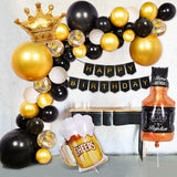 Xpoko 1 Set Of Black Gold Confetti Crown Champagne Beer Glasses Aluminum Die Balloons Set Happy Birthday Banner Party Decorations