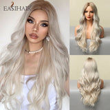 Xpoko EASIHAIR Long Light Blonde Ombre Natural Wave Style Wigs Heat Resistant Synthetic Wigs Middle Part Hair Cosplay Wigs For Women