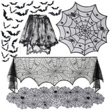 Xpoko Halloween Bat Table Runner Black Spider Web Lace Tablecloth Fireplace Curtain For Halloween Party Decoration Horror House Props