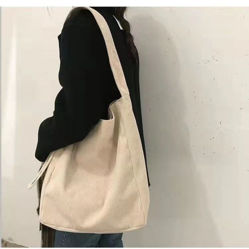 Xpoko Back to school Women Corduroy Bags New Canvas Retro Shoulder Bag Large Capacity Student Class Versatile Messenger Bag Handbags For Women