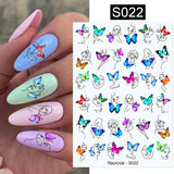 3D Nail Stickers Decals Ink Watermark Spring Summer Black Lines Flower Leaf Tree For Manicures Nail Art Decoration