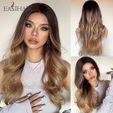 Xpoko EASIHAIR Long Light Blonde Ombre Natural Wave Style Wigs Heat Resistant Synthetic Wigs Middle Part Hair Cosplay Wigs For Women