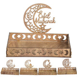 Islamic Muslim Party Decor Eid Mubarak Moon Star Wooden Ramadan Decoration for Home Ramadan Kareem Gifts Food Tray Eid Al Adha