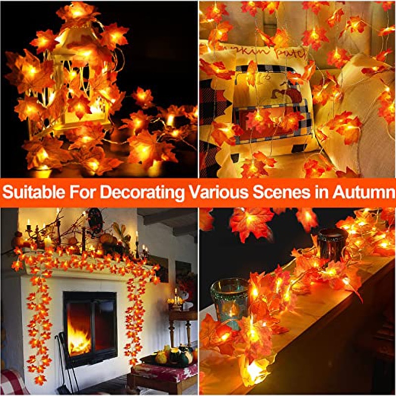Xpoko Maple Leaves String Lights Leaf Garlands String Lights Battery Operated Autumn Thanksgiving Halloween Home Fireplace Door Decora
