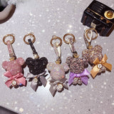 Back to School Fashion Full Diamond Crystal Cartoon Bear Cute Doll Keychain Lucky Bear Creaitve Letter Bag Car Key Ring Pendant Gift