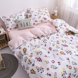 Xpoko back to school Korean Style Bedding Set Boys Girls Twin Queen Size Duvet Cover Flat Sheet Pillowcase Bed Linen Kids Adult Fashion Home Textile