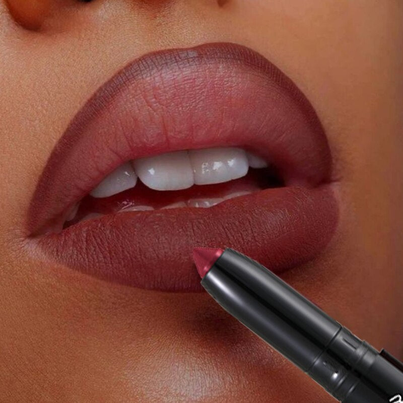 Xpoko 12 Colors Matte Lipstick Pen Waterproof Long-lasting Contouring Brown Red Nude Outline Lip Shape Lip Liner Non-stick Cup Makeup