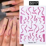 3D Nail Stickers Decals Ink Watermark Spring Summer Black Lines Flower Leaf Tree For Manicures Nail Art Decoration