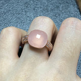 12.6x6mm Classic   Brand Candy Style Ring Zircon Flat Natural Pink Crystal Ring For Women Wedding Party Fashion Jewelry  Gift