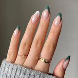 JP1571 Oval Green French Nails Set Press on