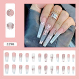 Z298 French Style Gold Butterfly Ombre Nails Press on Set XL Length2022525