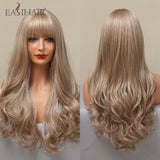 Xpoko EASIHAIR Platinum Blonde Wavy Wigs With Bangs Natural Heat Resistant Long Hairs With Dark Root For Women Daily Party Cosplay