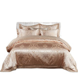 Xpoko Golden Jacquard Embroidery bedding set King Queen Bed Lines Sheet Pillowcase Duvet Cover Set Elastic sheet