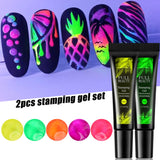 2Pcs Stamping Gel Paint Black White Neon Green Stamping Polish Summer Nail Art Design Printing Varnish For Nail Templates GL1916