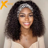 Darker Brown Color Synthetic Headband Wig 18inch Bohemian Curly Glueless Machine Hair Wigs For Women With Free Head Band