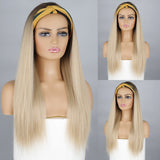 Xpoko Synthetic Headband Wig Long Deep Wave Gradient Blonde Hair Extension Hairband Wavy Wig