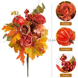 Xpoko Artificial Red Maple Leaf Pumpkin Bouquet Autumn Decoration Fall Decor Home Party Decoration For Balcony Potted Ornaments Garden