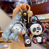 Back to School Creative Rock Music Elephant Keychain Cartoon Classic Music Panda Animal Key Chian Holder Women Bag Llavero Gift Car Keyring