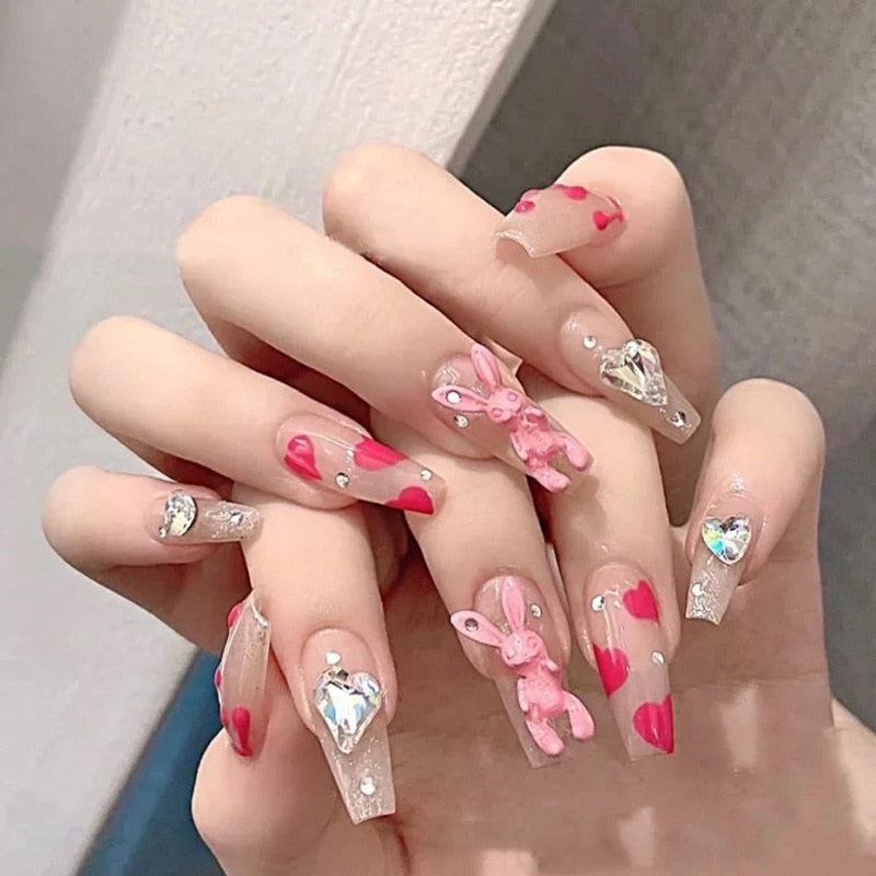 Xpoko Press On Nails Y2K Long Ballerina Fake Fingernails With Design