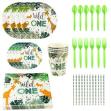 Forest Animal Cutlery Jungle Safari Birthday Decorations Children's 1st Birthday Party Supplies Paper Plate Cup Napkin Pull Flag