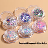 6Pcs Iridescent Glitter Opal Powder Nail Mylar Flakes Aurora Shatter Glass Nail Flakies Mermaid Sequins Manicure GLJG01-06