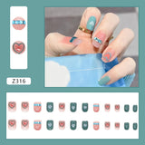 24Pcs Cartoon Short Coffin False Nails Wearable Leopard Streak Fake Nails Full Cover Acrylic Nail Tips Press On Nails Tips