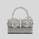 Xpoko Back to school Luxury Diamonds Bow Box Evening Bag Designer Rhinestone Beading Women Handbags Shinny Shoulder Crossbody Bag Small Flap Purses