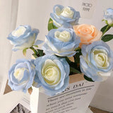 Xpoko Broken Ice Blue Rose Valentine's Day Gift Artificial Flowers High Quality Spun Silk Fake Flower For Home Wedding Decoration