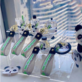 Back to School Creative Liquid Bamboo Panda Keychain Floating Milk Bottle Acrylic Ice Cream Panda Keyring Women Men Car Bag Key Chain Gift