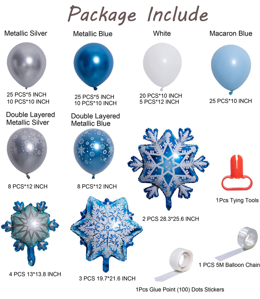 149 Pieces Ice Themed Metal Blue Snowflake Aluminum Die Balloon Garland Arch Kit Birthday Party Baby Shower Wedding Decorations