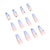 JP1596 Ombre Blue Nails set Press on with Diamonds design