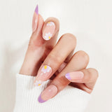 W093 Purple French Nails Set Press on with Flower Dsign