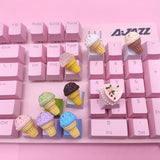 Transparent Backlit Pink Cute Kawaii Cherry Mx Esc Diy Custom Artisan Keycap Ice Cream Model Design Mechanical Keyboard Keycaps