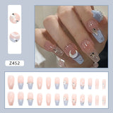 Back to school 24 Pieces/set White Temperament Sweet and Cool Caramel Milk Manicure Finished Wearable Fake Nail Patch Detachable and Waterproof