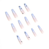 JP1596 Ombre Blue Nails set Press on with Diamonds design