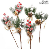 Xpokp 5Pcs Christmas Red Berry Articifial Flower Pine Cone Branch Christmas Tree Decorations Ornament Gift Packaging Home DIY Wreath