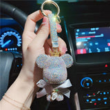 Back to School Fashion Full Diamond Crystal Cartoon Bear Cute Doll Keychain Lucky Bear Creaitve Letter Bag Car Key Ring Pendant Gift