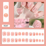 Xpoko Spring Sakura Lovely Girl Nail Art Wearable False Nails Press On Fake Nails Tips 24Pcs/Box With Wearing Tools As Gift