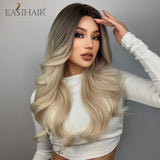 Xpoko EASIHAIR Long Light Blonde Ombre Natural Wave Style Wigs Heat Resistant Synthetic Wigs Middle Part Hair Cosplay Wigs For Women