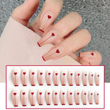 Fall nails Barbie nails Christmas nails 24Pcs Coffin Press on Nails Full Finished Deep Red False Nails Cherry Pattern Fake Nails for Women and Girls Fake Nail Patch