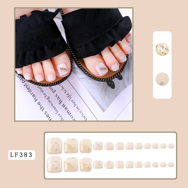 Back to school Korean-style Finished Fake Nails Wearing Armor Detachable Fake Toenails Toenail Patches Manicure Patches A Box of 24 Pieces