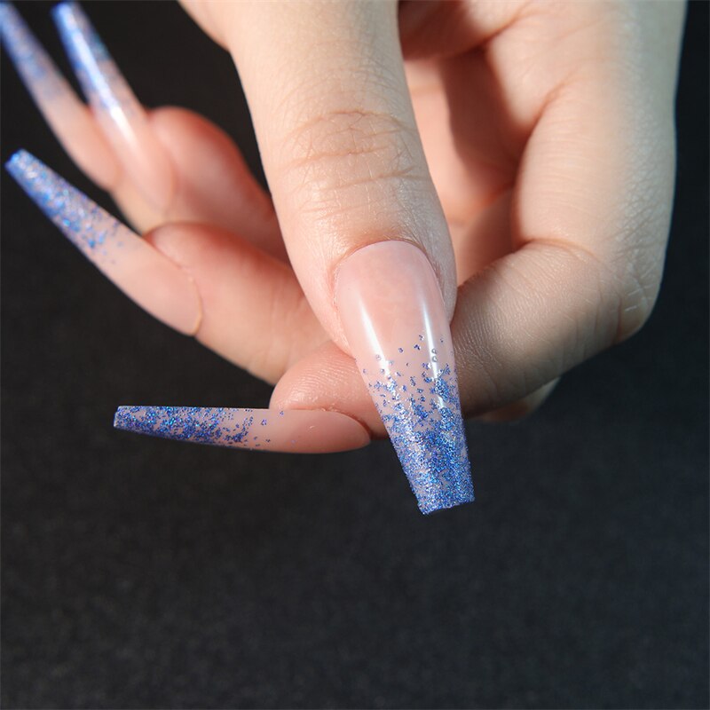SM14211249 Glitter Nude Nails Press on XL Length Ballerina False Fingernails