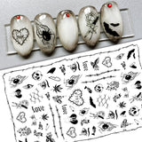Xpoko Cute Cartoon Skull Nail Stickers Spooky Halloween Decoration Ghost Bat Evil Pumpkin Sliders For Manicure Blood Nail Decal GLF886