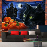 Xpoko Cat Mysterious Divination Witchcraft Tapestry Wall Hanging Magic Halloween Pumpkin Decoration Hippie Mattress Dorm Room Decor