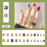 24Pcs Cartoon Short Coffin False Nails Wearable Leopard Streak Fake Nails Full Cover Acrylic Nail Tips Press On Nails Tips