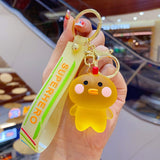 Back to School Cartoon Crystal Bear Key Chain Transparent Keyfob Cute Frog Animal Keyring Backpack Pendant Couple Women Men Gift Car Keychain